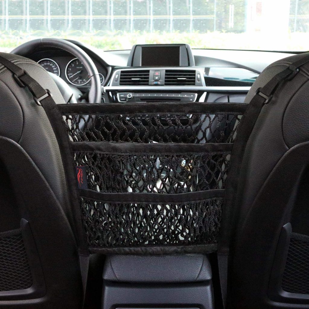 AMEIQ 3-Layer Car Mesh Organizer, Seat Back Net Bag, Barrier of Backseat Pet Kids, Cargo Tissue Purse Holder, Driver Storage Netting Pouch