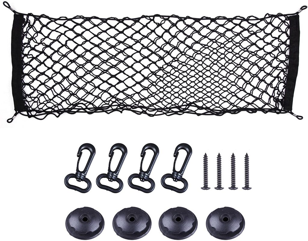 Cartman Cargo Net Hammock Trunk Organizer Vehicle Storage with 4 Adjustable Hook Black
