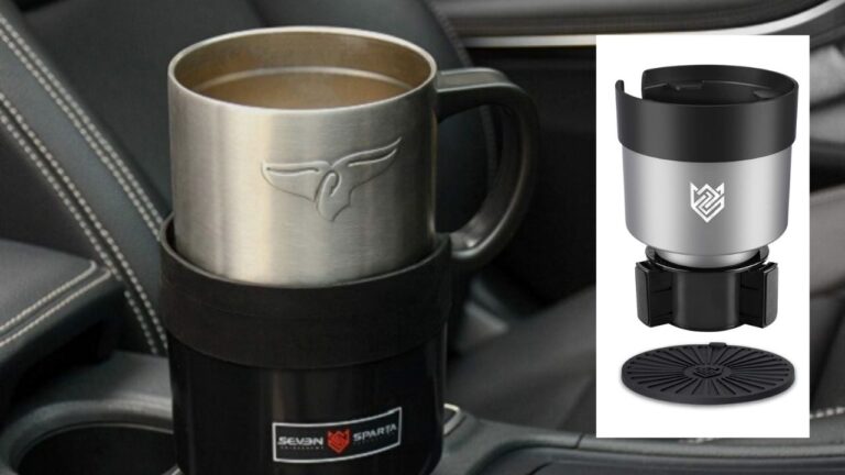 Seven Sparta Car Cup Holder Expander – Adjustable Base, Fits Most Vehicles, Black Plastic/Rubber